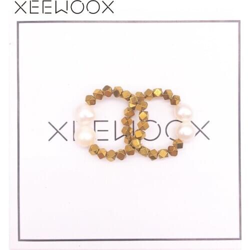 Real Double Pearl Beads Gold Ring Trendy Luxury Love Ring Natural Stone Adjustable Ring Grace Vintage Ring Gift