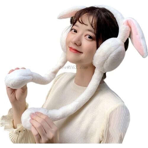 Winter Women Girl New Warm Rabbit Ears Movable Plush Earmuffs Cute Head Wear Warmer for Lady