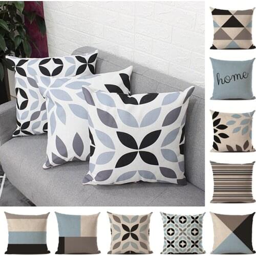 Cushion Cover Cotton Linen Gray Geometric Pillow Cover Sofa Decorative Cushions 45*45cm Home Decor Decorative Pillows