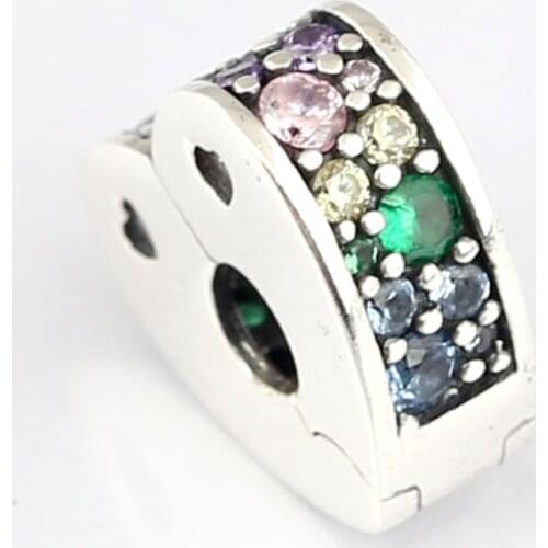 Original Rainbow Arcs of Love Spacer Clip Lock Stopper Beads Fit 925 Sterling Silver Bead Charm Bracelet DIY Jewelry