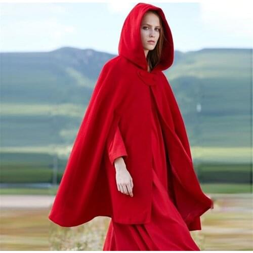 Autumn and Winter Womens Loose Hooded Capes Ponchos Women Hooded Cloak Button Decoration Simple Style Solid Color Capes