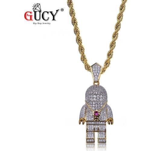 GUCY Hip Hop Pendant Necklace Micro Pave AAA+ CZ Stones Alll Iced Out Astronaut Pendants Necklaces For Men Women Charm Jewelry