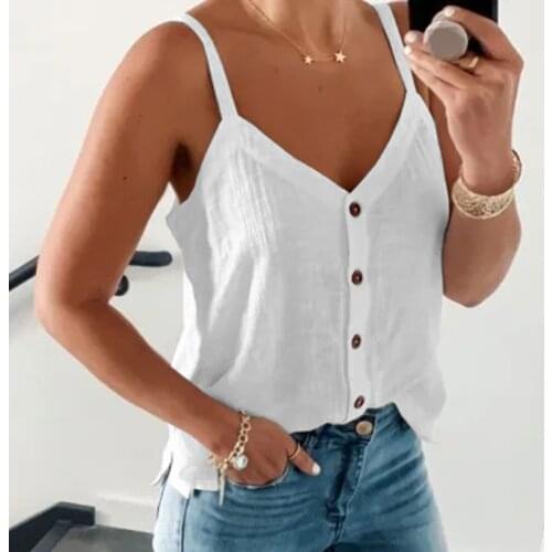 Plus Size 5XL Tshirt Black V-neck Button Tee Shirts Women Summer Y2K Clothes Spaghetti Strap Loose Simple Tank Tops Female