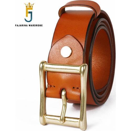 FAJARINA Quality Pure Cow Skin Leather Mens Retro Brass Pin Buckle Cowhide Casual Accessories Belts for Men Jeans N17FJ534