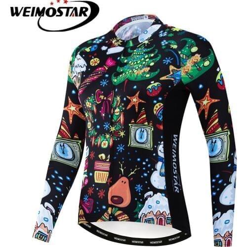 Merry Christmas Cycling Jersey Long Sleeve Tops Women Bike Clothing MTB Bicycle Jersey Shirt Road Round Neck Cycling Clothes