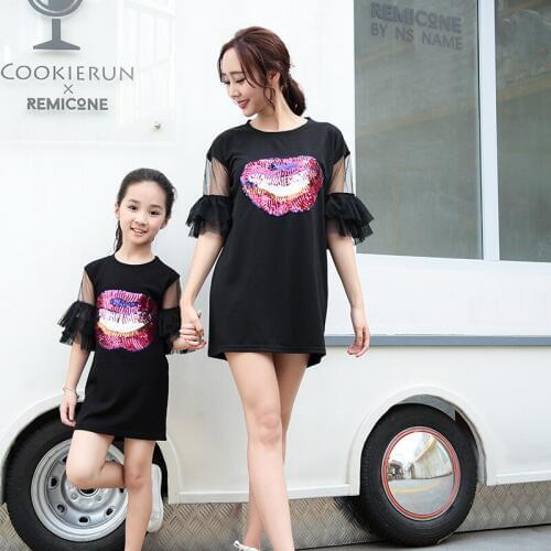 Family matching mother daughter mommy and me clothes sequins family look korean fashion clothing wear girls women summer dress 2