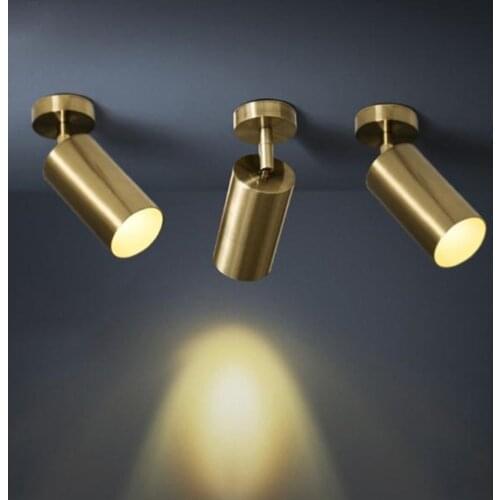 Nordic light luxury brass copper track spotlights LED ceiling lamp living room walls aisle bar GU10 85-265V Gold lamps