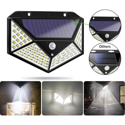 Solar 100 LED Garden Wall Light Outdoor Sunlight Waterproof PIR Motion Sensor Four-sided Luminous Human Body Induction Light