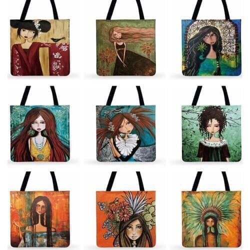 Fashion Shipping Bag Loli Girl Oil Painting Print Tote Bag For Women Casual Tote Ladies Shoulder Bag Outdoor Beach Tote Bags
