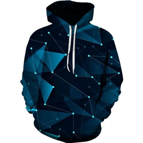 Spring And autumn Blue Geometric Mens Hoodies latest 3D Hoodies Sweatshirt Young Loose Casual Sportswear Coat Street Clothing