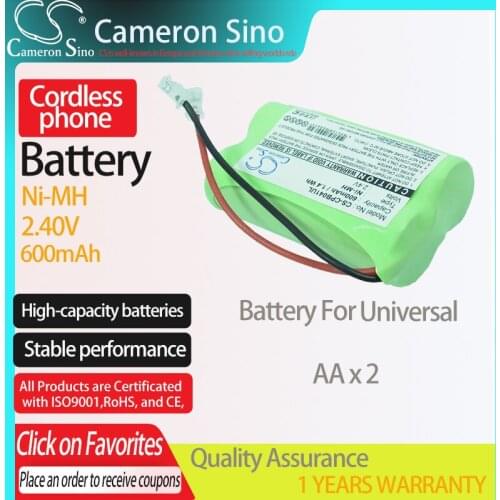 CameronSino Battery for Universal AA x 2 fits Universal AA x 2 Cordless phone Battery,Landline battery 600mAh 2.40V Ni-MH Green