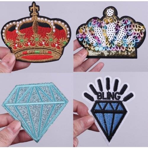 Sequiend Diamond Crown Embroidered Patches for Clothing Fusible Sewing Application Sew on Patch Diy Iron-on Applique on Clothes