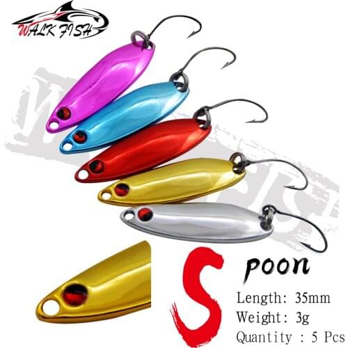 WALK FISH 5PCS 3.5CM 3G Metal Spoon Fishing Lure Sequins Bait Hard Bait Trout Bass Small Spinner VIB Spoon Fishing Tackle Bait