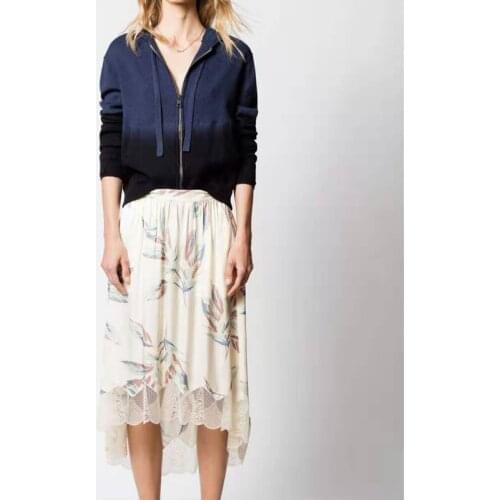 100% Cotton Women Hoodie Dark Blue Back Skull Patch Hooded Sweatshirt Women Loose Knit Jacket