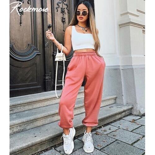 Rockmore Baggy Pencil Pants Women Plus Size Black Winter Wide Leg Sweat Pants Oversized Joggers Streetwear High Waisted Trousers