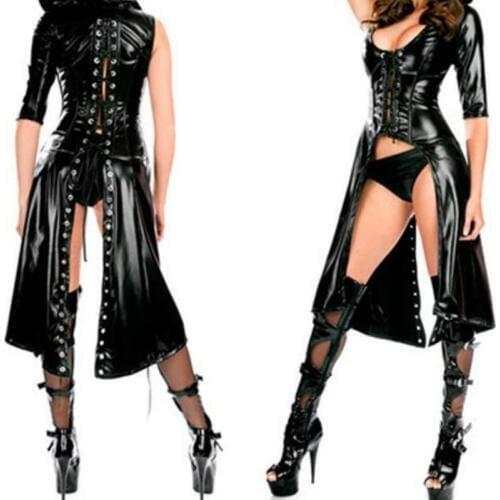 2019 Sexy Nightclub DS Jazz Costume Women Punk Gothic Fetish Dance Dress Catsuit Erotic Faux Leather Bodysuit