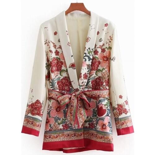 Spring Summer Flower Printed Long Sleeve Women Blazers and Jackets New Vintage Elegant Office Lady Clothing Fashion Slim Coat