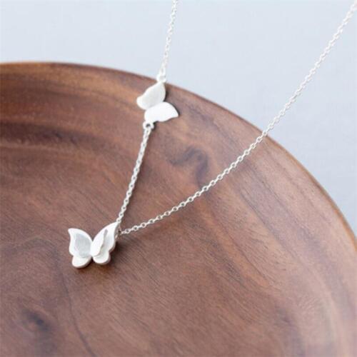 Handmade Korean Sweet Double Butterfly Short Clavicle Chain 925 Sterling Silver Temperament Female Necklace SNE124