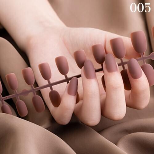 24pcs Matte Fake Nails For Women Nail Art Decorations Solid Color Full Cover Long Nail Tips Without Glue False