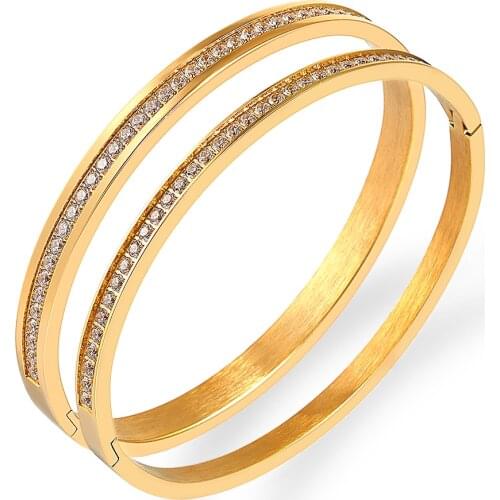 4/6mm Classic Rhombus Crystals Bangles & Bracelets Lover Couple Bangles Stainless Steel Gold Bangles Women Engraved
