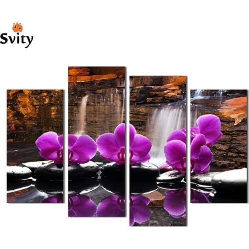 4 Pieces orchid flowers large canvas art cheap canvas painting cuadros decoracion wall pictures for bedroom canvas prints