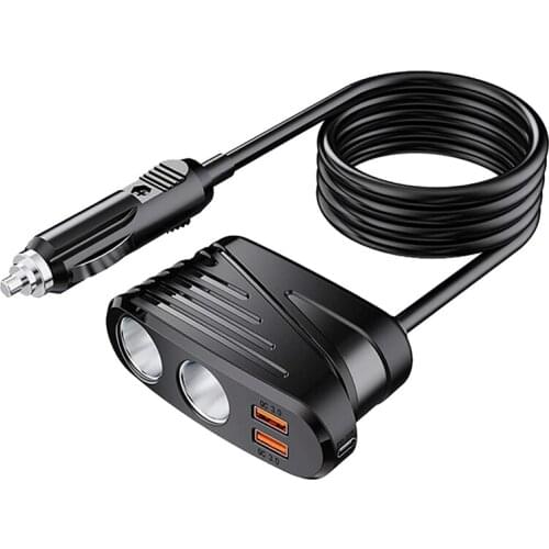 Quick Charge 3.0 Car Charger 120W 2-Way Splitter Power Adapter Socket Extension with Dual USB for Dashcam, Phone