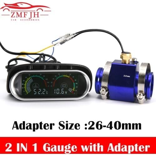 2 In 1 LCD Digital Car Truck Water Temp Gauge 1/8 NPT Temperature Sensor Temperatura Moto+Voltmeter Volt Voltage Meter 12V 24V