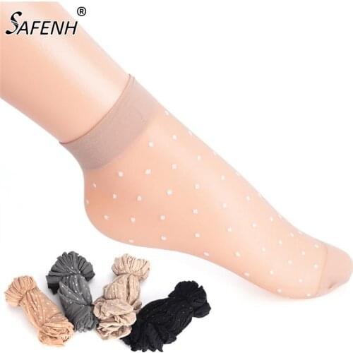 10 Pair Breathable Summer Sexy Black Skin Socks Pure Color Dots Women Girls Nylon Socks