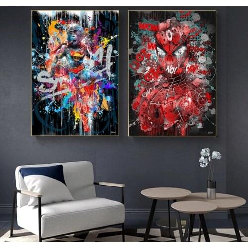 Graffiti Art Marvel Canvas Painting Superhero Spiderman Iron Man Comics Painting Wall Art Cuadros Pictures for Home Decor