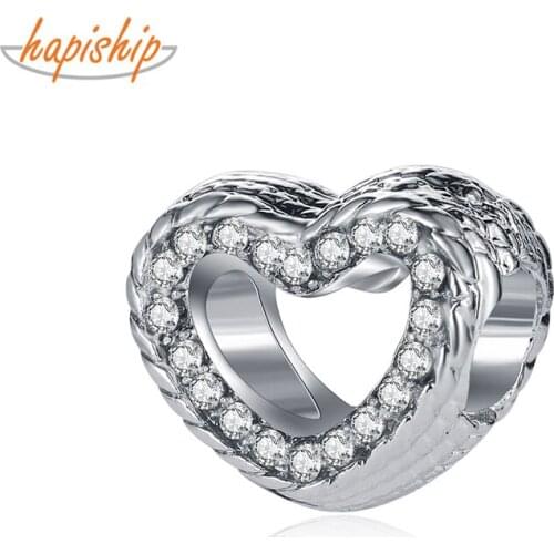 Hapiship 2021 Original Daisy Fashion Sweet Romantic Love Heart CZ Charm Beads Fit Charm Bracelet Female DIY Jewelry Making CZ122