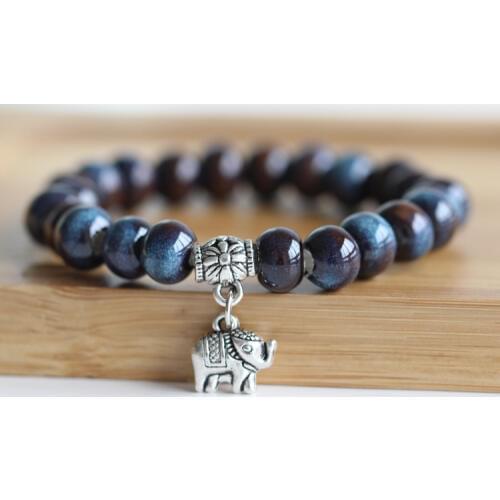 Hot Selling Fashion Elephant Pendant Elegant Beaded Jewelry Handmade Unique Ceramic Bracelet & Bangles For Women Accessories