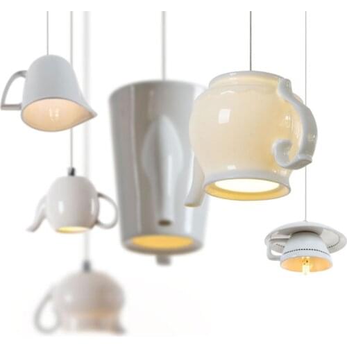 Ceramic Led Pendant Light Modern Tea Cup Teapot Hanging Lamp Kitchen Dining Room Lights Bar Cafe Home Decor Lighting Fixtures