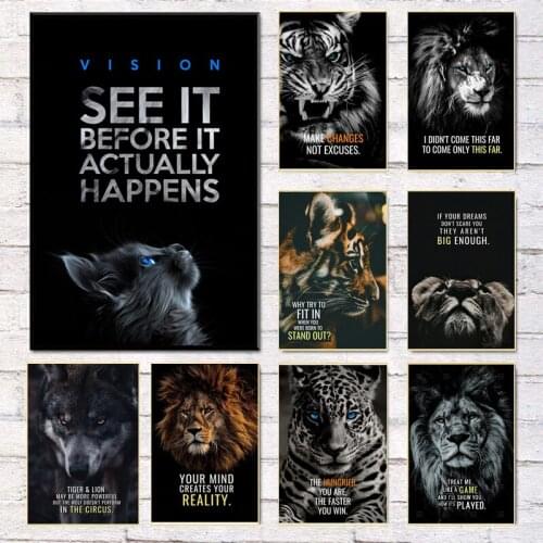 Classic Lion Tiger Motivational Quote Art Poster and Print on Canvas Painting Wall Art Picture for Office School Home Home Decor