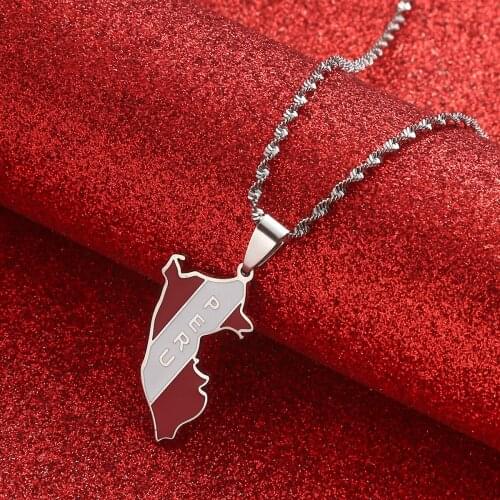 Peru Map Pendant Necklaces for Women Men Gold Color Silver Color Map of Peru Jewelry Peruvian