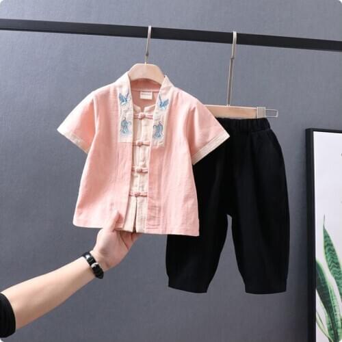Boys short sleeve suit childrens clothes Chinese style 2-12 years old