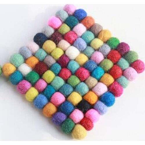1Pc Cup Round Square Coaster Handmade Wool Felt Ball Trivet Table 10*10cm Heat Resistant Mat