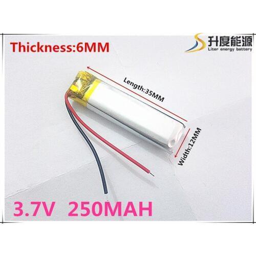 Free shipping Polymer battery 250 mah 3.7V 601235 smart home MP3 speakers Li-ion battery for dvr,GPS,mp3,mp4,cell phone,speak