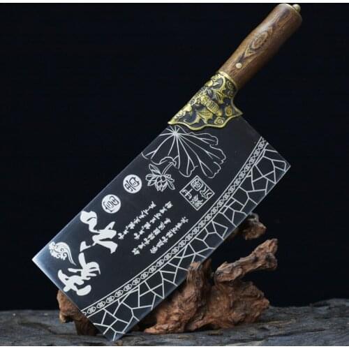 LongQuan 9 Inch Fixed Blade Chinese Chef Cutting Knife Cleaver Chopper Hanamde Forge Steel Kitchen Knives Meat And Poultry Tools