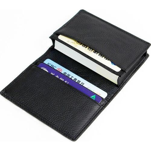 Fashion Real Leather Men Bussiness Card Holder Slim Black Wallet for Credit Card Porte Carte Namecard Holder pasjeshouder