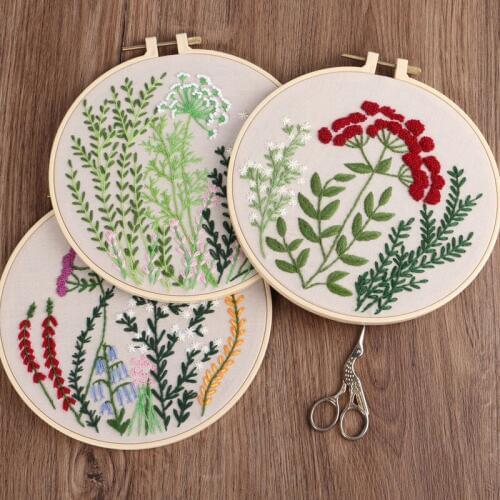 DIY Ribbon Embroidery Set for Beginner Needlework Kits Plant Flower Pattern Cross Stitch Series Needle Art Craft Sewing Decor