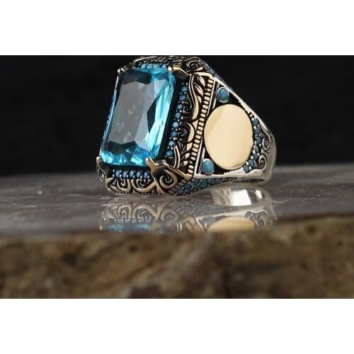 Real Sterling Silver Ring with Natural Blue Topaz or Zircon Stone Silver Men Ring Silver Women Ring Gifts for Him Gifts for Her