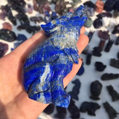 Natural Lapis Lazuli Stone Wolf Quartz Crystal Wolf Specimen Carving Figurine for home decoration 1 PC