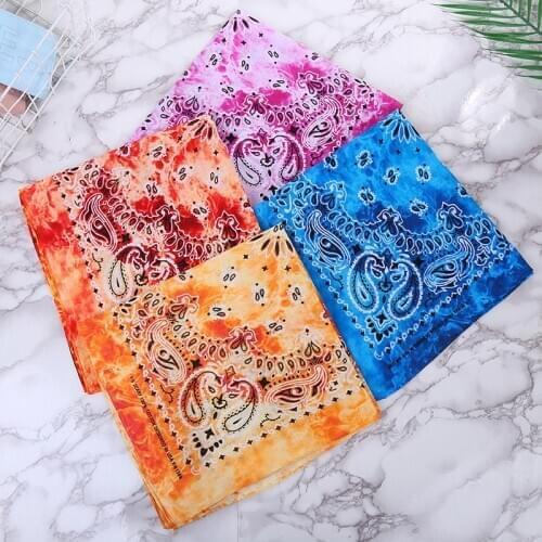 New Design Tie Dye Women Cotton Square Scarf Gradient Color Hip Hop Bandana Cashew Headband Scarf Gifts for Men/Boys/Girls