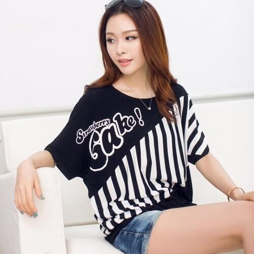 Plus Size Tshirt Female Striped T Shirt Women Cotton T-Shirt Woman Summer Tops 2020 New Fashion Womens Clothing Tee Shirt Femme