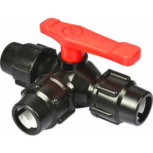 PE Three-way Fast Connection Pipe Valve Plastic Valve T-type Valve Internal Diameter 20/25/32/40/50/63mm