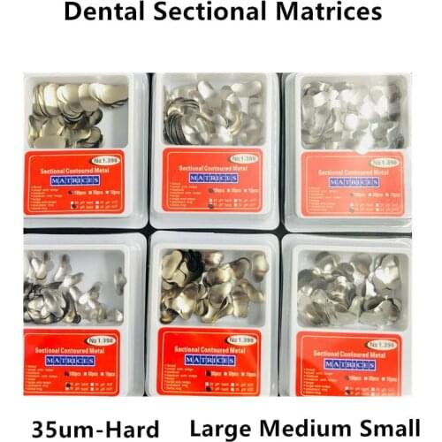 100Pcs Dental Matrix Bands Sectional Contoured Matrices Wedges Stainless Steel Refill Large Medium Small