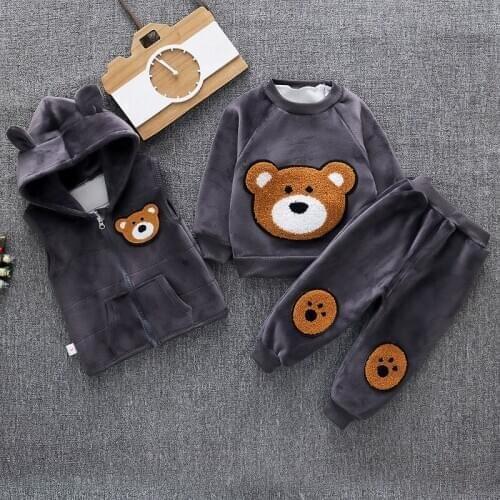 Boy Christmas Clothing Set Winter Kids Girls Clothes New Fashion Children Cotton Cartoon Vest+Top+Pant 3Pcs Hooded Outfit Suit