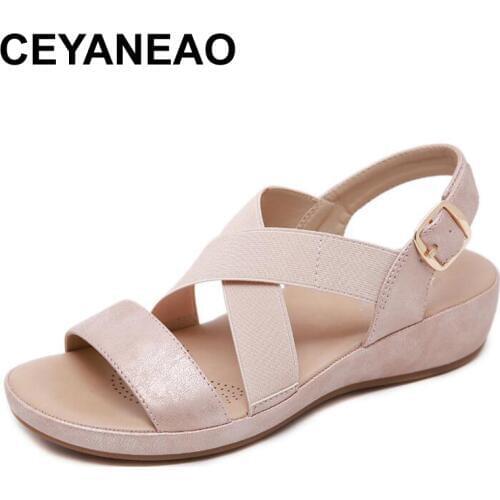 CEYANEAOSummer new flat sandals Shoes for women gladiator type open toe wedge sandals Women Casual beach shoes with platformE058