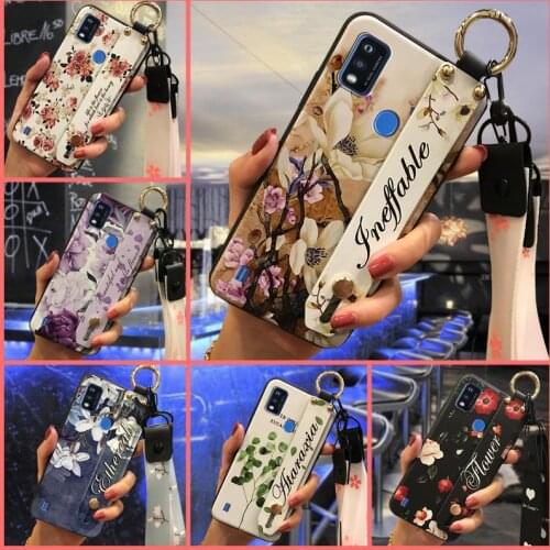 Silicone Shockproof Phone Case For ZTE Blade A51 Soft Case Wrist Strap Kickstand Anti-knock