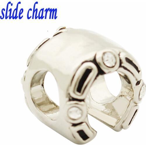 Slide charm Valentines Day gift of children and white mosaic crystal horseshoe beads fit Pandora charm bracelets
